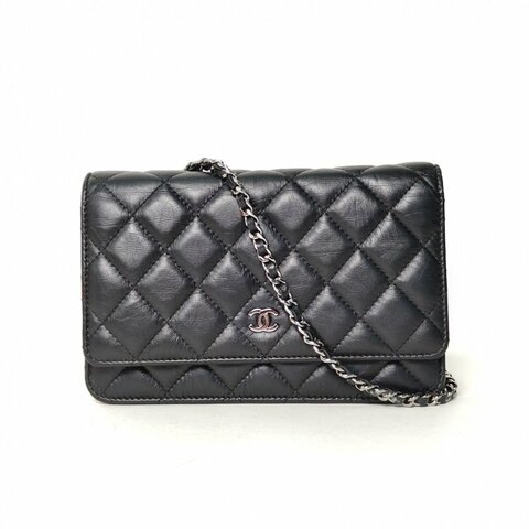 CHANEL CFWOC19黑色牛皮26開銀扣肩背包