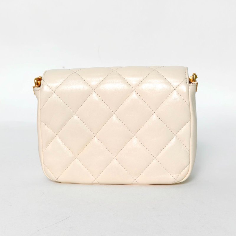 CHANEL 20K口蓋包19白色羊皮30開金扣金幣鏈條肩背包-2