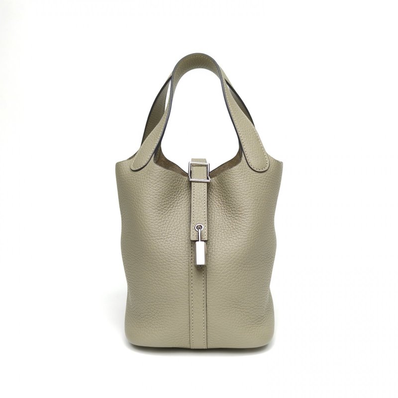 HERMES Picotin18菜籃子Q1鼠尾草綠TC皮Y刻銀扣肩背包-0