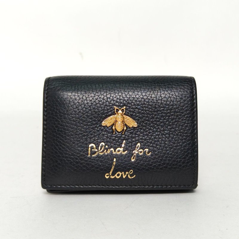 GUCCI 黑色牛皮小蜜蜂卡包肩背包-0