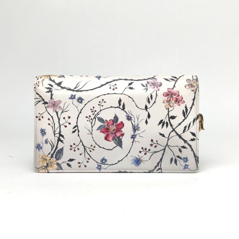 DIOR 白色牛皮淺金扣2020鏈條包-旋轉紅花肩背包-2