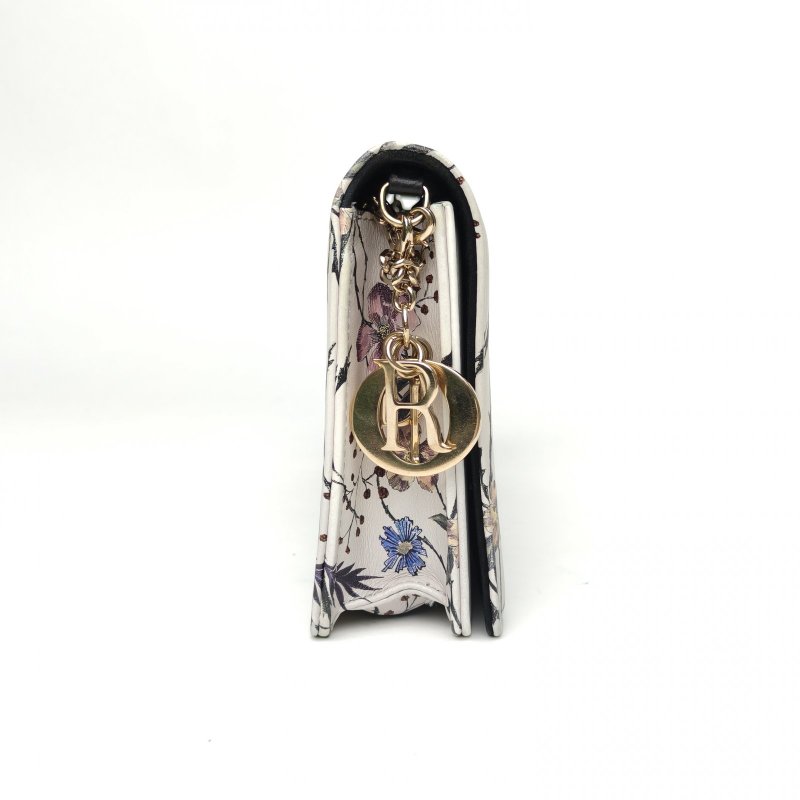 DIOR 白色牛皮淺金扣2020鏈條包-旋轉紅花肩背包-3