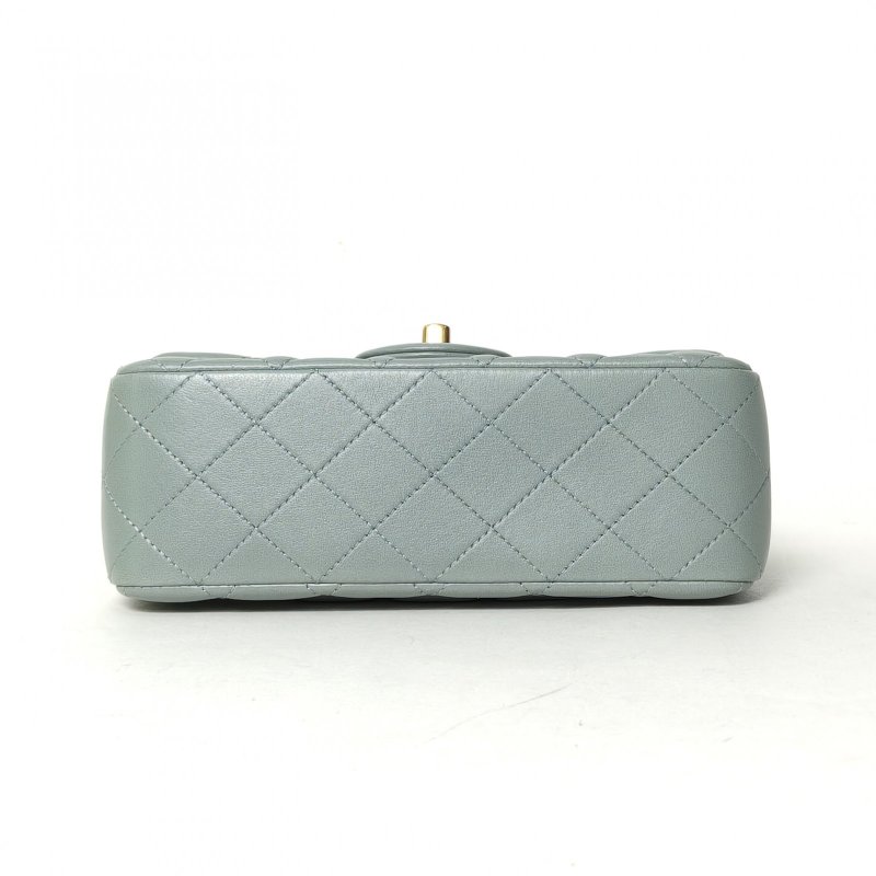 CHANEL CF口蓋包大Mini20綠色羊皮晶片開金扣金球調節扣肩帶肩背包-4