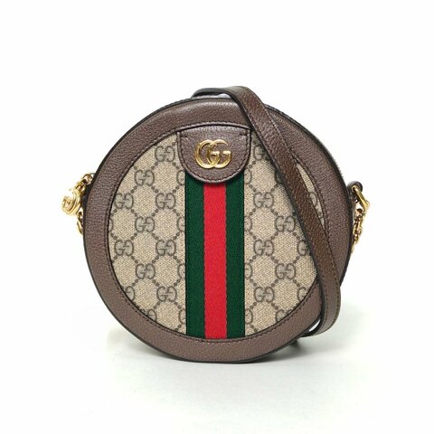GUCCI Ophidia圓餅包斜挎包18烏木色PVC金扣肩背包