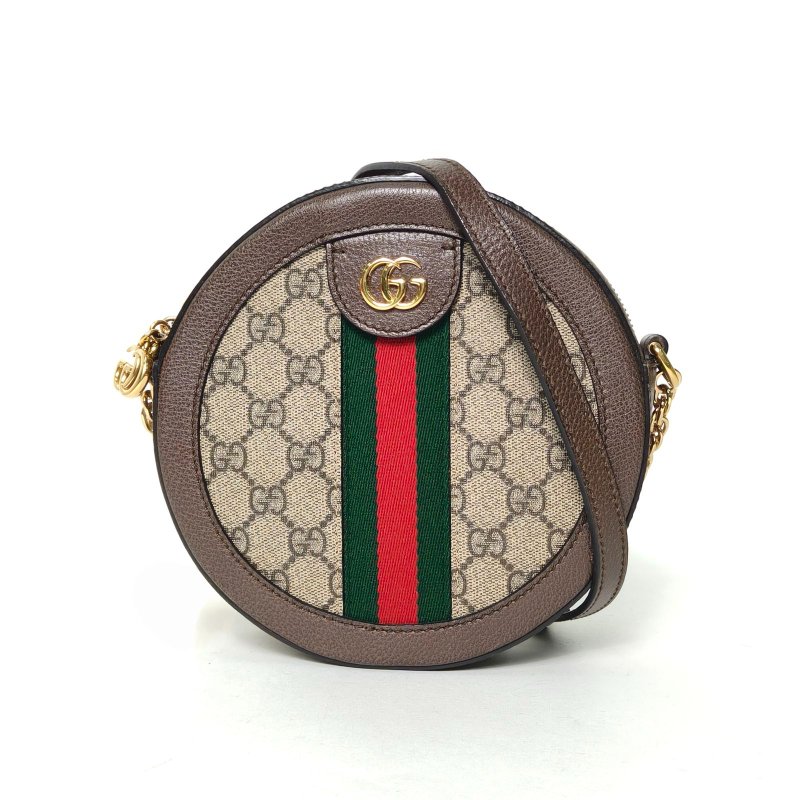 GUCCI Ophidia圓餅包斜挎包18烏木色PVC金扣肩背包-0