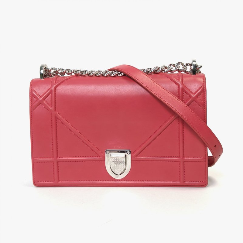 DIOR Diorama盾牌包中號25玫紅羊皮銀扣2015肩背包-0