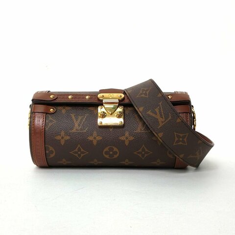 LOUIS VUITTON PAPILLON巴比龍TRUNK鏈條圓桶包老花PVC晶片肩背包
