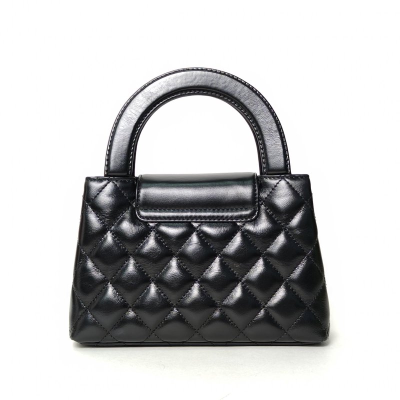 CHANEL 25CKelly鏈條手柄手提包黑色牛皮晶片開金扣肩背包-2