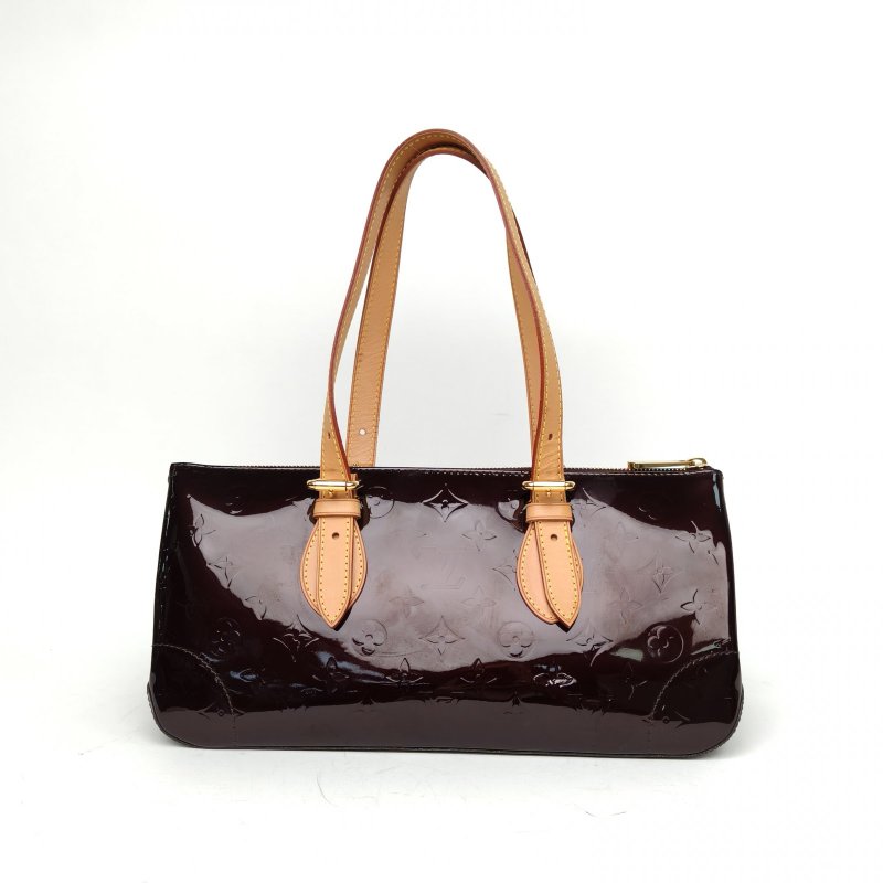LOUIS VUITTON 車厘子紅漆皮金扣中古三角腋下包肩背包-0