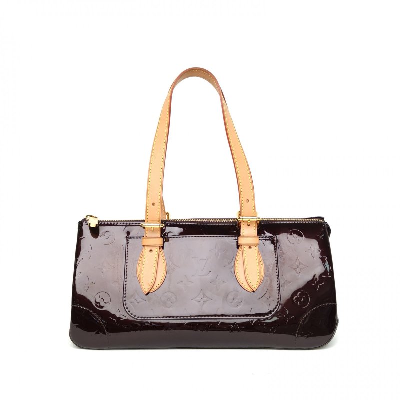 LOUIS VUITTON 車厘子紅漆皮金扣中古三角腋下包肩背包-2