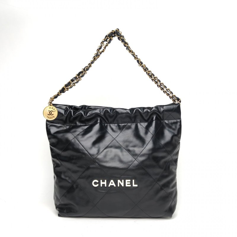 CHANEL 22BagTote托特包小號30黑色牛皮晶片開白扣肩背包-0