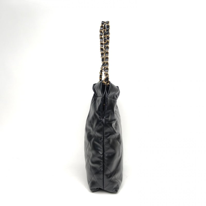 CHANEL 22BagTote托特包小號30黑色牛皮晶片開白扣肩背包-1