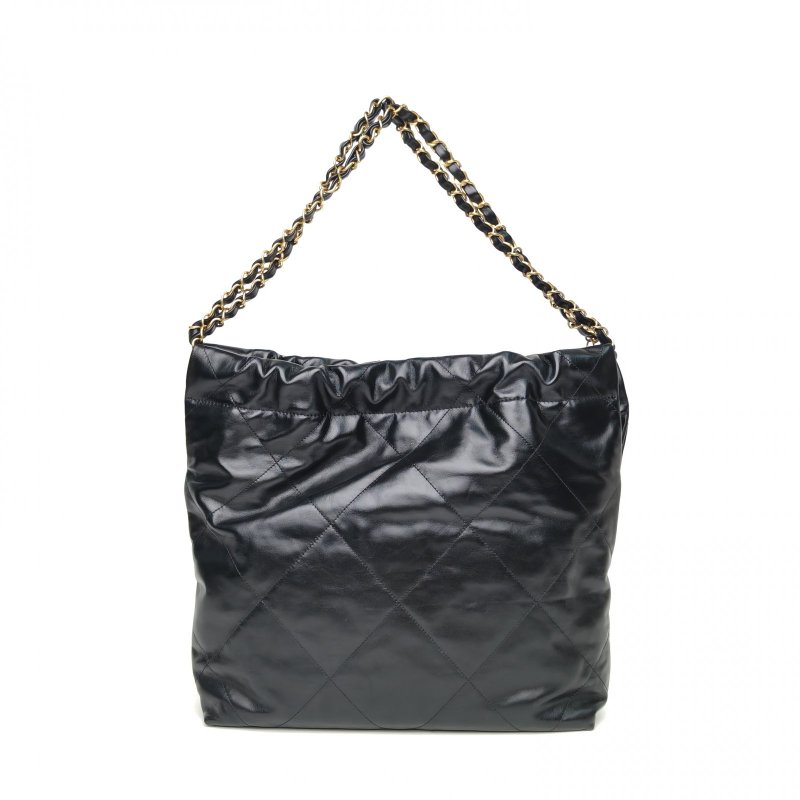 CHANEL 22BagTote托特包小號30黑色牛皮晶片開白扣肩背包-2