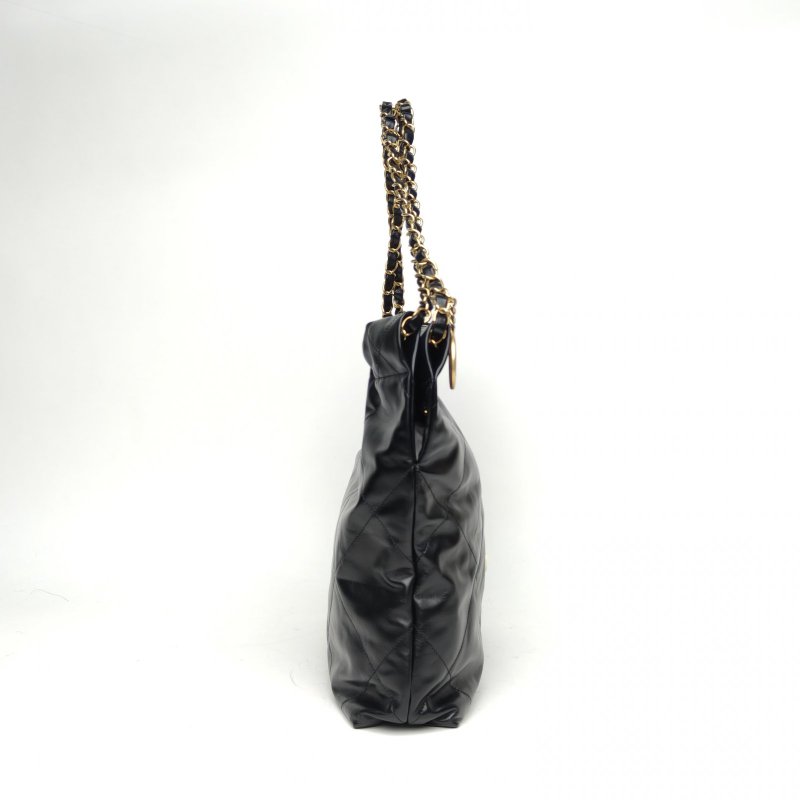 CHANEL 22BagTote托特包小號30黑色牛皮晶片開白扣肩背包-3