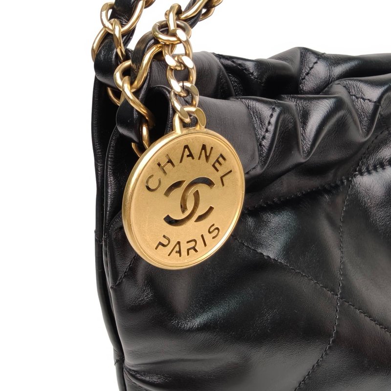 CHANEL 22BagTote托特包小號30黑色牛皮晶片開白扣肩背包-4