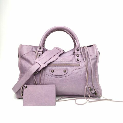 BALENCIAGA CLASSICCITY機車包中號38紫色羊皮鎢鋼扣肩背包