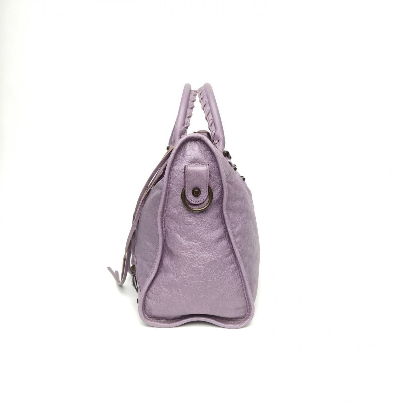 BALENCIAGA CLASSICCITY機車包中號38紫色羊皮鎢鋼扣肩背包-1