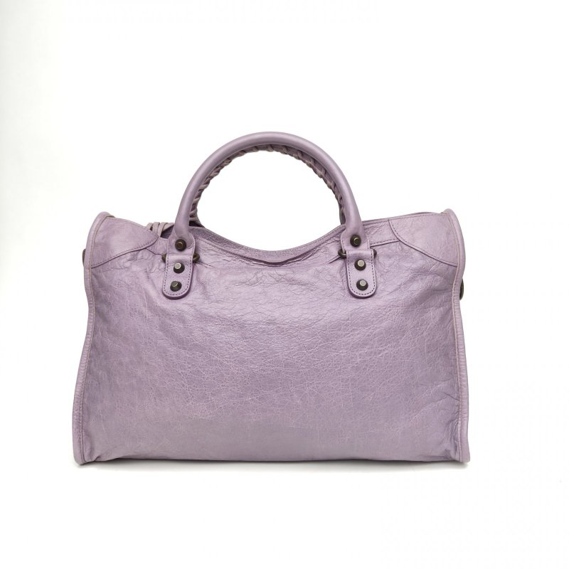 BALENCIAGA CLASSICCITY機車包中號38紫色羊皮鎢鋼扣肩背包-2