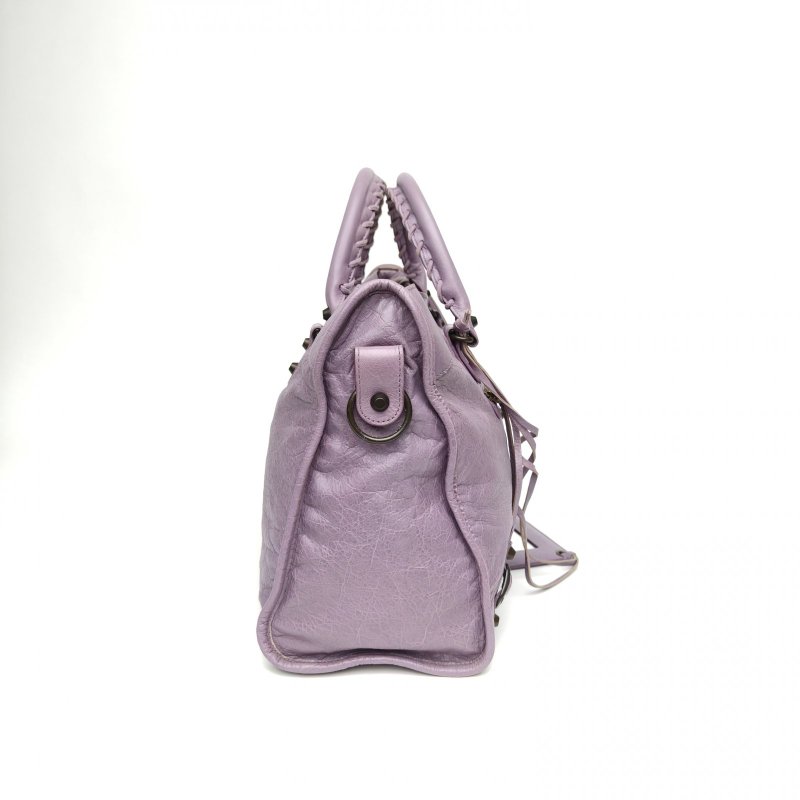 BALENCIAGA CLASSICCITY機車包中號38紫色羊皮鎢鋼扣肩背包-3