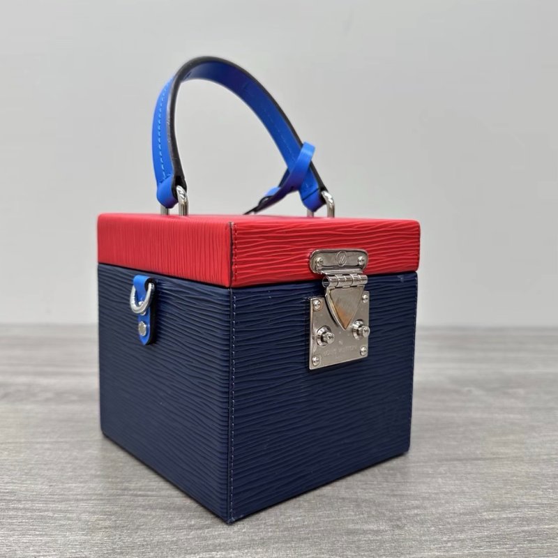 LV 水波紋紅藍拼色銀扣手提盒子包12*12*12 98新配件塵袋-2