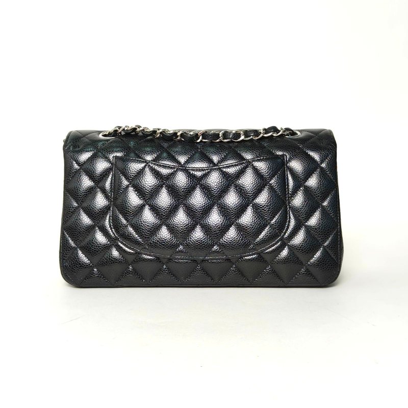 CHANEL CF口蓋包中號25.5黑色荔枝牛皮29開銀扣肩背包-2