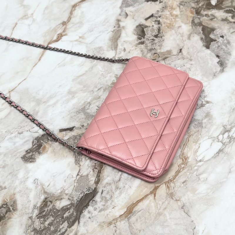 CHANEL粉銀Woc羊皮肩背斜背包包19*12*3.5 98新配件塵袋-3