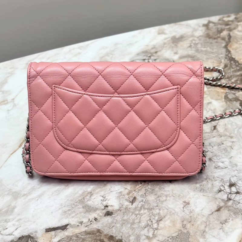 CHANEL粉銀Woc羊皮肩背斜背包包19*12*3.5 98新配件塵袋-5