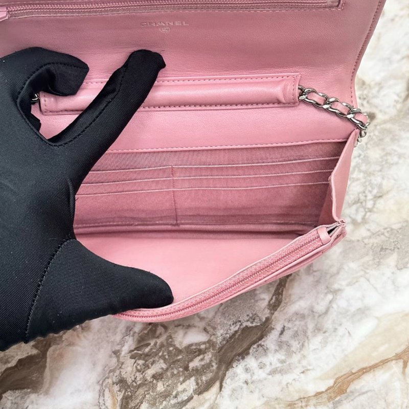 CHANEL粉銀Woc羊皮肩背斜背包包19*12*3.5 98新配件塵袋-6