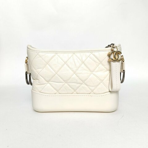 CHANEL GABRIELLE流浪小號20米白色牛皮26開金銀扣肩背包