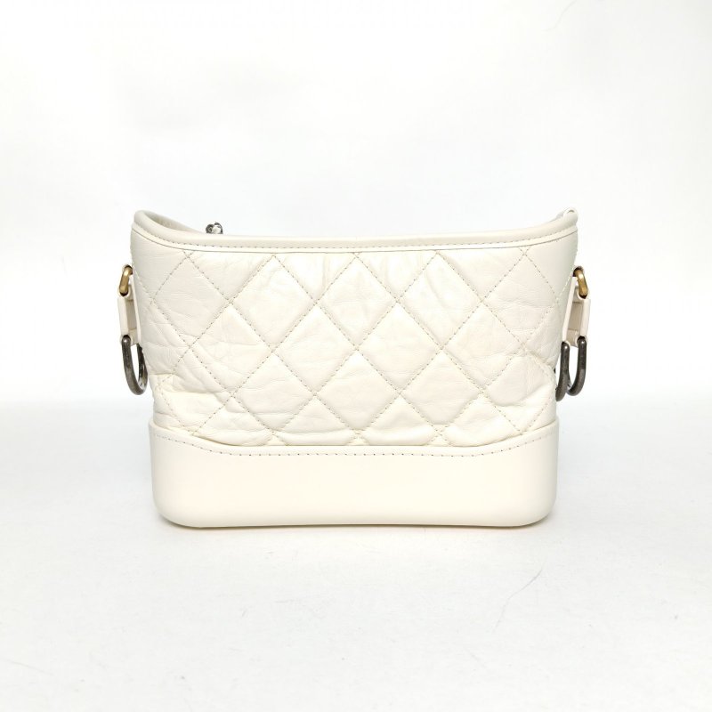 CHANEL GABRIELLE流浪小號20米白色牛皮26開金銀扣肩背包-2