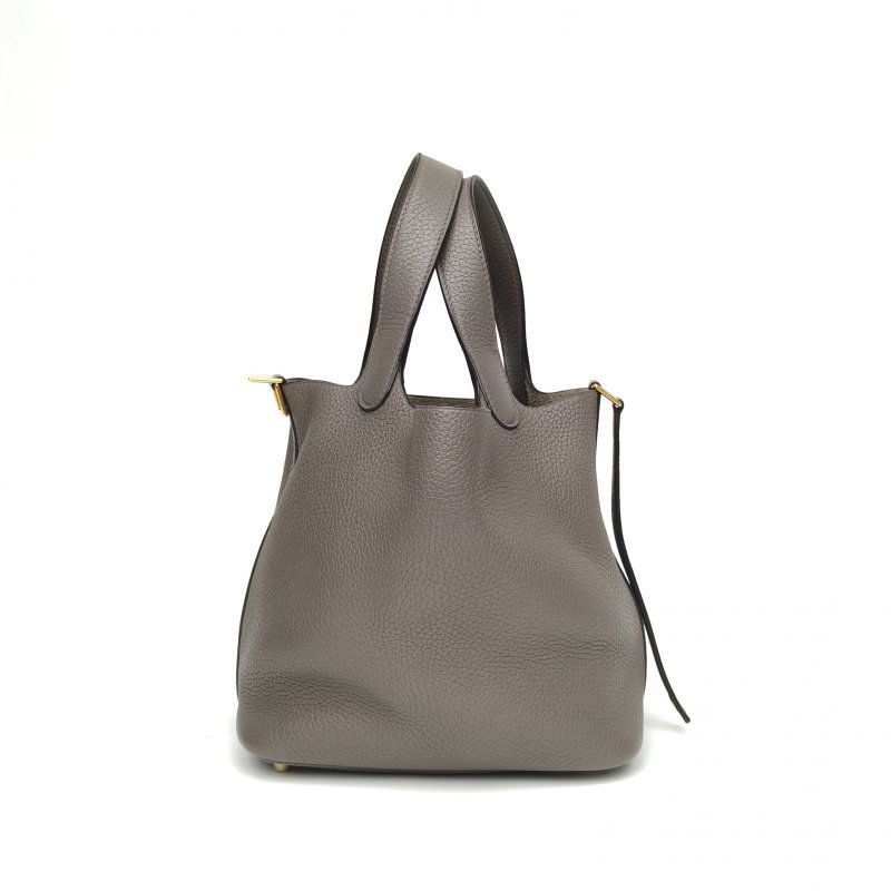 HERMES Picotin18菜籃子8F錫器灰TC皮Y刻金扣肩背包-1