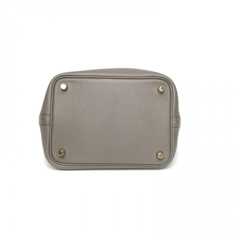 HERMES Picotin18菜籃子8F錫器灰TC皮Y刻金扣肩背包-4