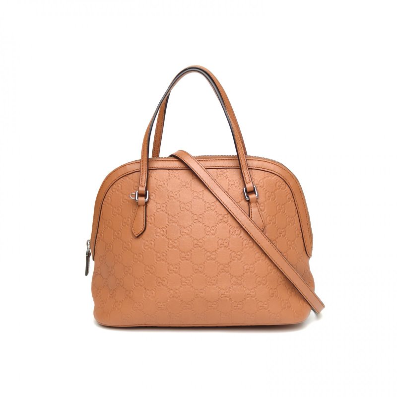 GUCCI 棕色牛皮銀扣貝殼包肩背包-0