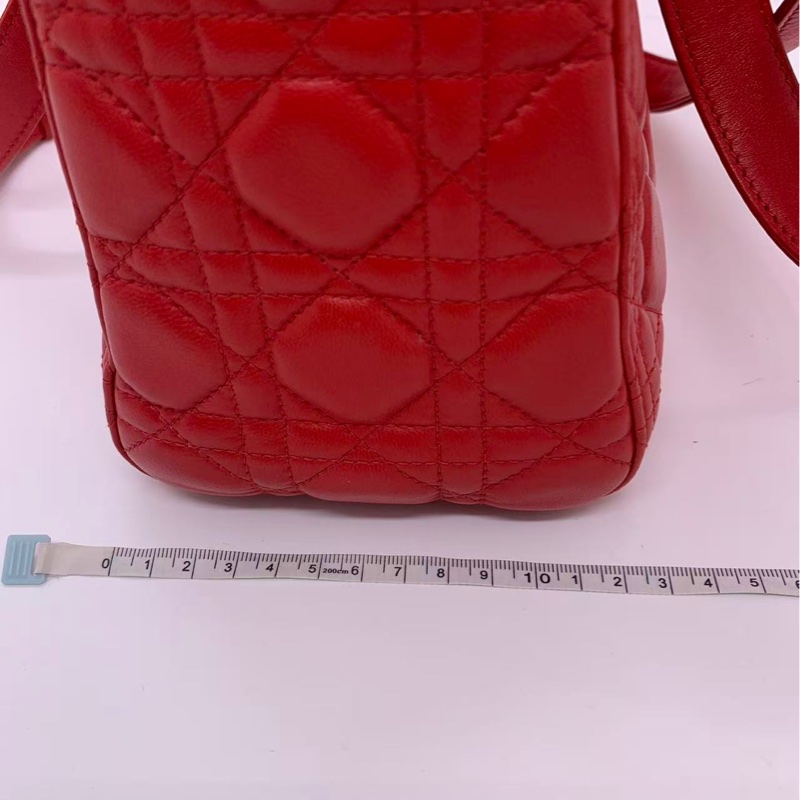 二手Dior五格紅色羊皮金扣戴妃包-7