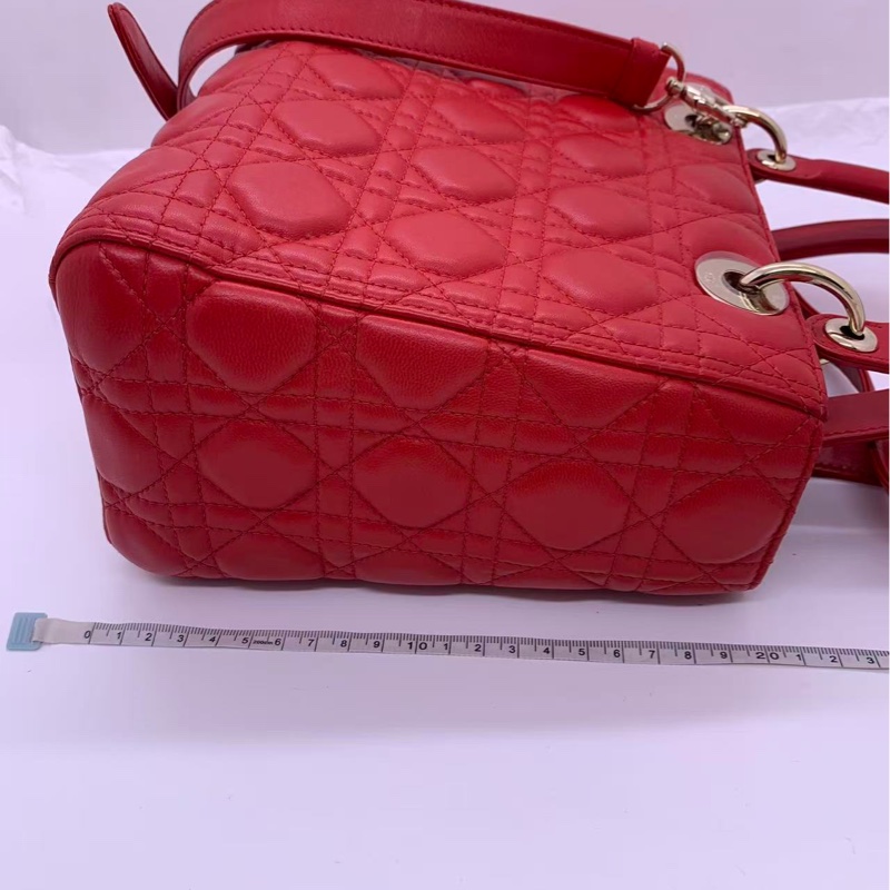 二手Dior五格紅色羊皮金扣戴妃包-8