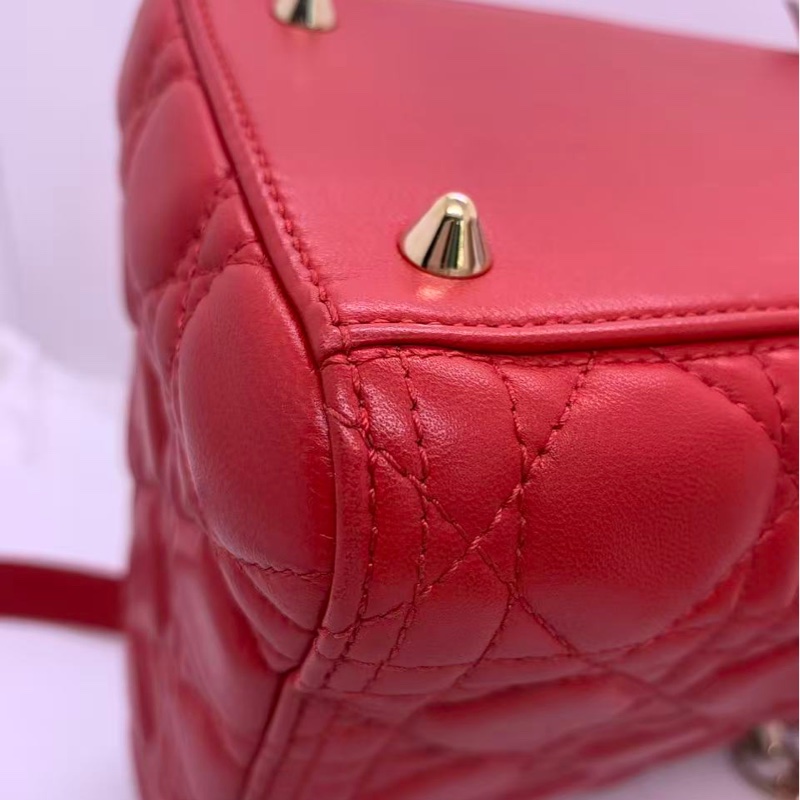 二手Dior五格紅色羊皮金扣戴妃包-12