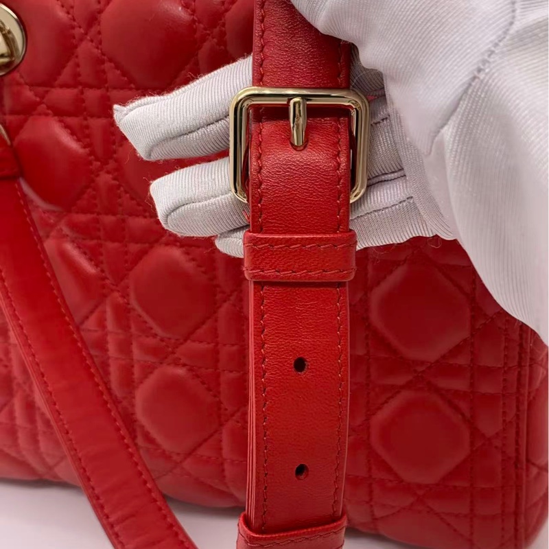 二手Dior五格紅色羊皮金扣戴妃包-13