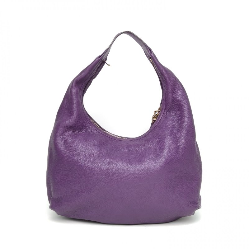 GUCCI 紫色牛皮淺金扣Soho流蘇Hobo單肩包肩背包-2