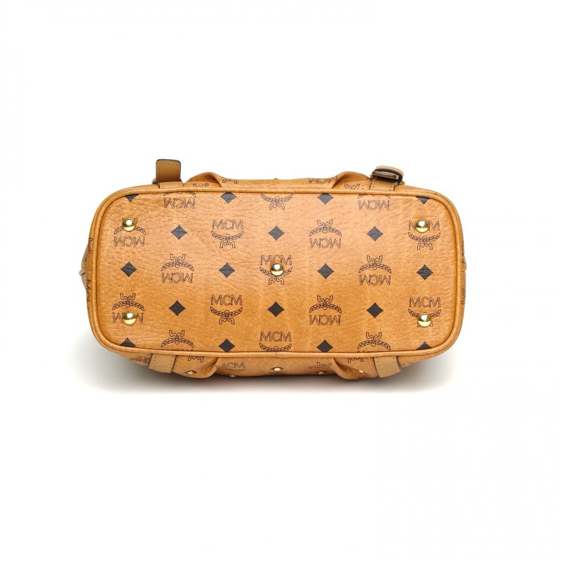 MCM 幹邑色牛皮金扣手提單肩托特包肩背包-4