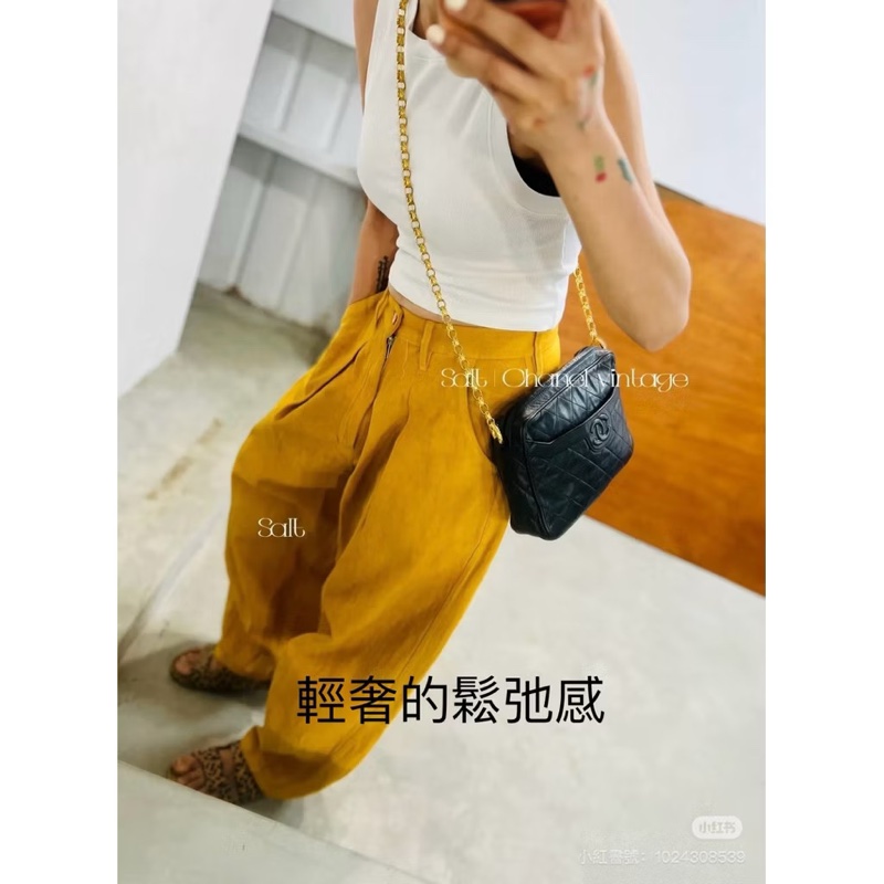 CHANEL 經典菱格「雙鍊」小金扣黑色流蘇相機包稀有款式 ｜附前翻口袋｜黑色小羊皮｜老香金釦｜正品-10