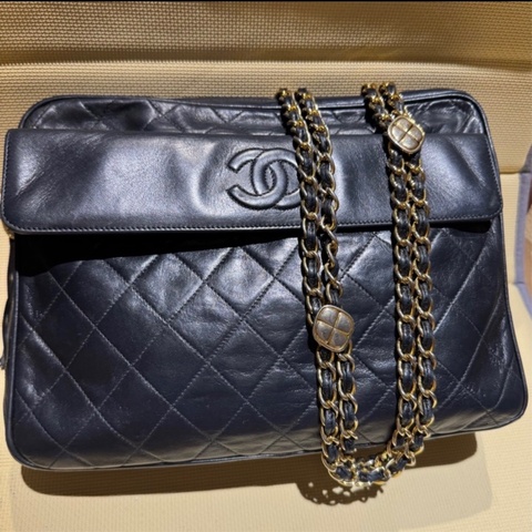 CHANEL 經典菱格「雙鍊」小金扣黑色流蘇相機包稀有款式 ｜附前翻口袋｜黑色小羊皮｜老香金釦｜正品