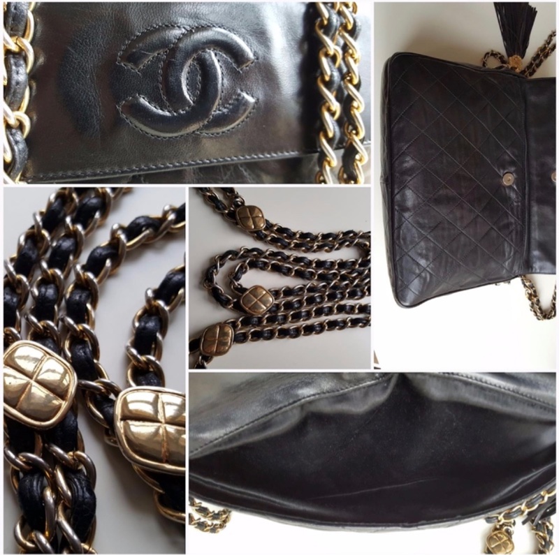 CHANEL 經典菱格「雙鍊」小金扣黑色流蘇相機包稀有款式 ｜附前翻口袋｜黑色小羊皮｜老香金釦｜正品-3