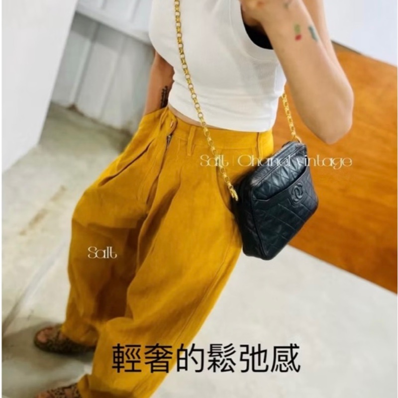 CHANEL 經典菱格「雙鍊」小金扣黑色流蘇相機包稀有款式 ｜附前翻口袋｜黑色小羊皮｜老香金釦｜正品-5