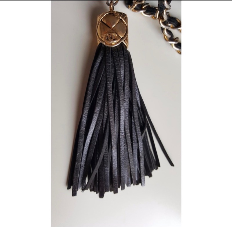 CHANEL 經典菱格「雙鍊」小金扣黑色流蘇相機包稀有款式 ｜附前翻口袋｜黑色小羊皮｜老香金釦｜正品-6