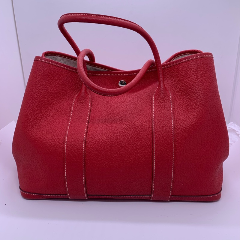 二手Hermes愛馬仕garden party36三文魚紅走白線p刻，邊角正常使用痕跡-1