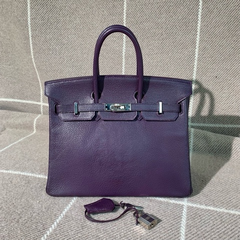 二手Hermes愛馬仕birkin25海葵紫山羊皮銀扣I 刻