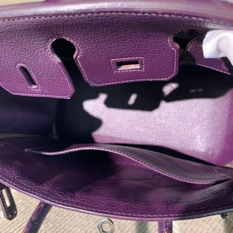 二手Hermes愛馬仕birkin25海葵紫山羊皮銀扣I 刻-6