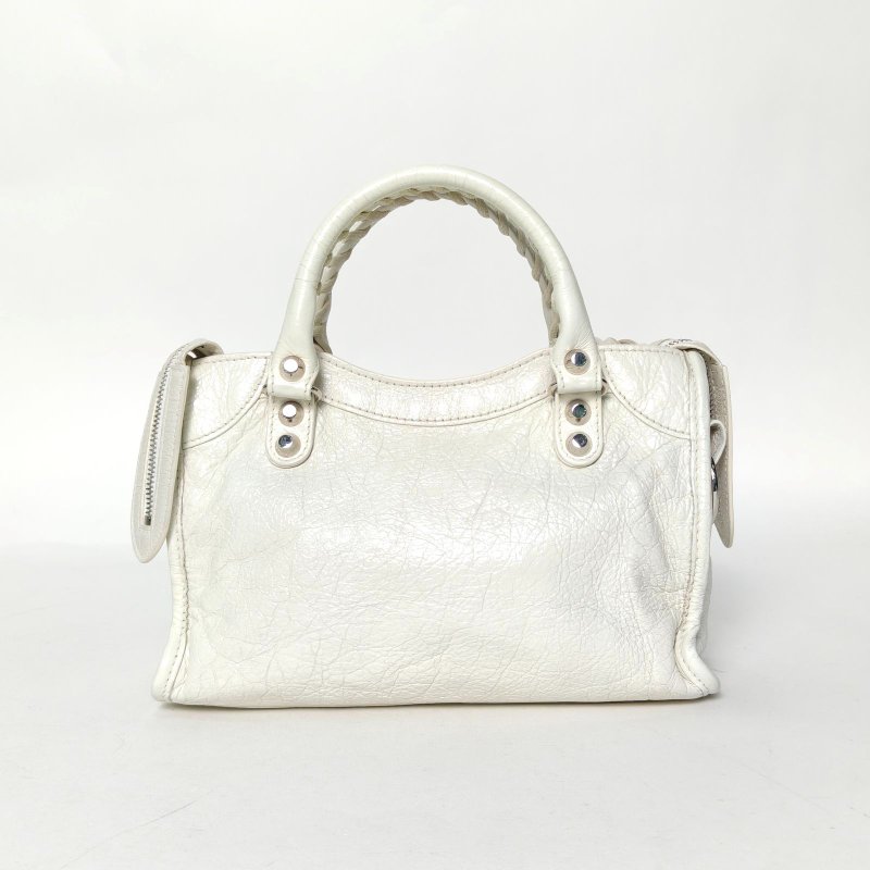 BALENCIAGA CityMini24機車包白色羊皮銀扣肩背包-2