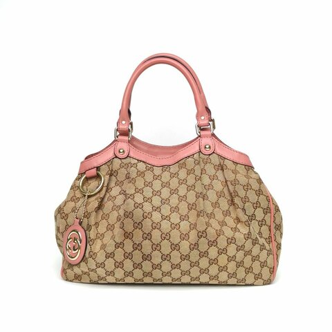 GUCCI 拼色帆布淺金扣SukeyLogo吊墜手提單肩包肩背包