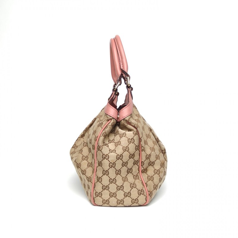 GUCCI 拼色帆布淺金扣SukeyLogo吊墜手提單肩包肩背包-1